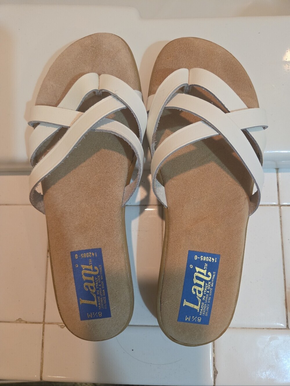 Vintage Lani Made In Italy Leather Flip Flop 8.5 M w/ Orig Box 90s Coastal Gma